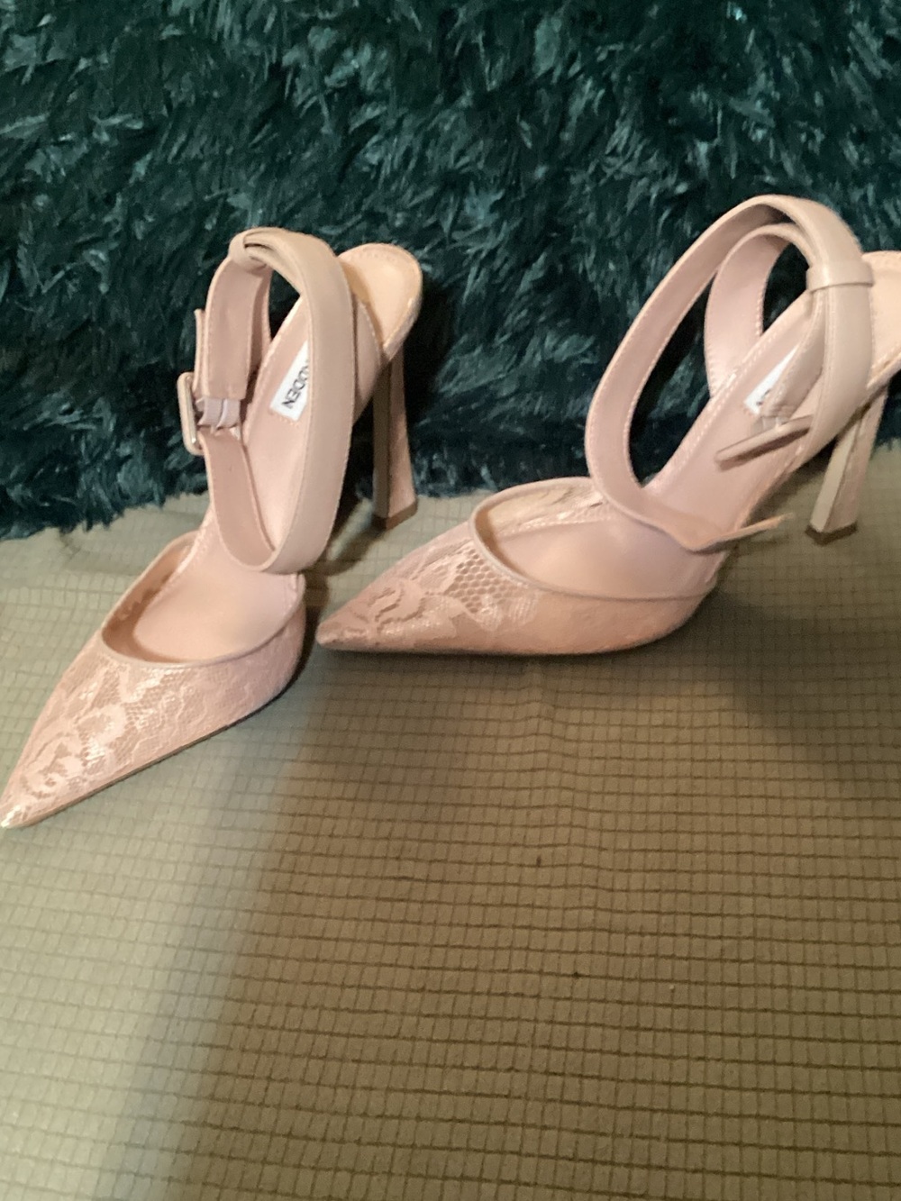 Steve Madden Blush Lace Pointed-Toe Ankle-Strap Heels